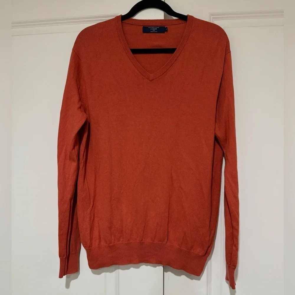 J.Crew cotton/cashmere V-neck lightweight Sweater Size M Burnt Orange